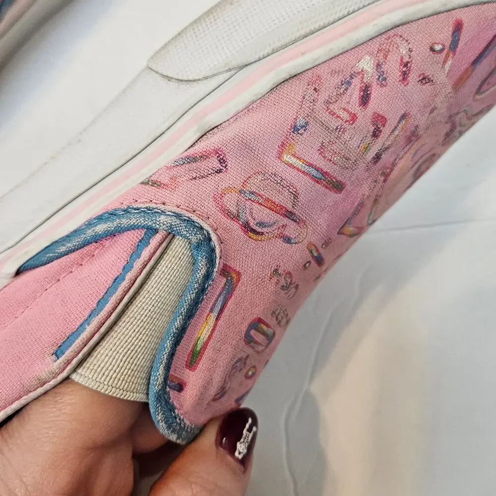 Vans Classic Slip On Shoe Sneaker Hand Painted Upcycle Light Pink‎ Women's 6.5